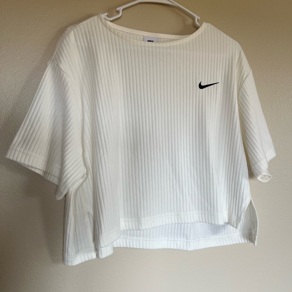 Nike White Ribbed Short Sleeve Crop Tee